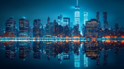 A city�s mirrored skyline sparkles in the water, capturing a moment of urban tranquility.