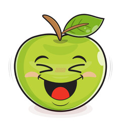 green apple playful face cartoon cute