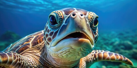 Bewildered sea turtle with wide eyes and a dropped jaw , sea turtle, bewildered, wide eyes, dropped jaw, ocean, underwater