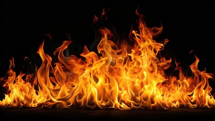 Fototapeta premium Beautiful fire flames isolated on black background, fire, flames, abstract, background, heat, blazing, inferno, combustion, hot