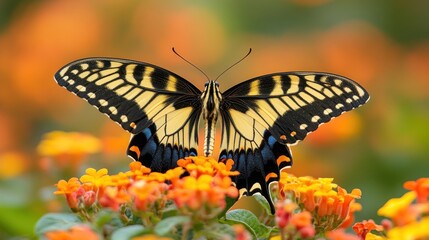 Black Swallowtail Butterfly on Orange Flowers