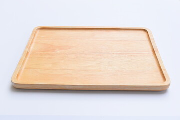 brown wooden tray isolated on white background