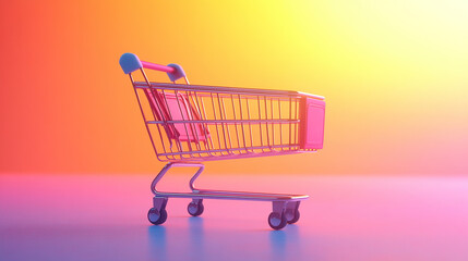 3D render of a simple shopping cart on a gradient background