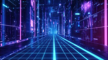 Cyberpunk Cityscape: Neon Lights and Digital Architecture
