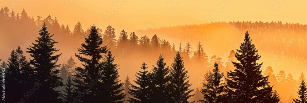 Canvas Prints pine tree silhouettes during dusk