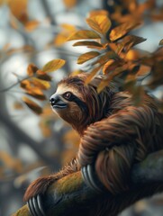 Obraz premium Close Up Portrait of a Sloth, Bradypus, in the Tropical Forest