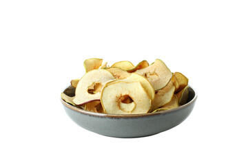 PNG, Apples dried slices in bowl, isolated on white background