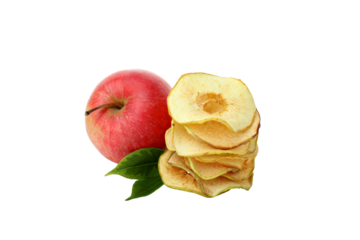 PNG, Dried slices, red apple and leaves, isolated on white background