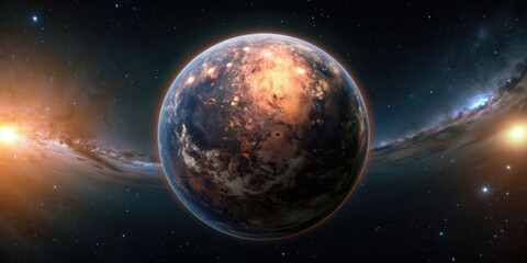 Obraz premium Glowing exoplanet 360 degree panorama texture, exoplanet, glowing, space, interstellar, galaxy, universe, stars, alien