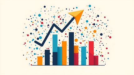 An upward growth chart with a background of colorful dots captures the essence of progress.
