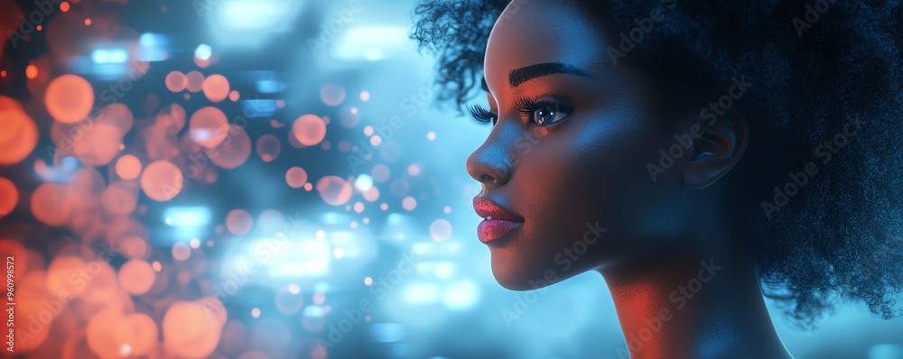 Poster 3d rendering of african american woman coco with cloud computing concept, showcasing cloud service s