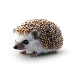 Obraz premium Close-up of a cute hedgehog with spiky fur isolated on a clean white background, showcasing its natural features.