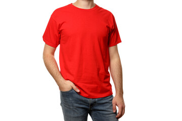 PNG, A guy in a red T-shirt, isolated on white background