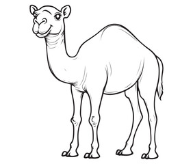 Camel cartoon illustration coloring page of a cute camel
