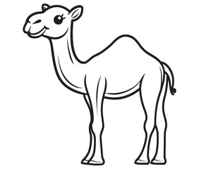 Camel cartoon illustration coloring page of a cute camel
