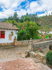 Historic Cobblestone Street in Mongui, Boyaca, Colombia