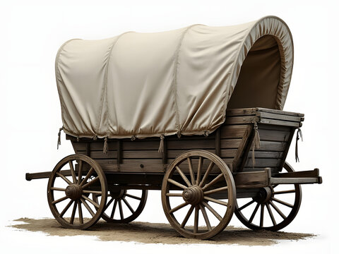 Stagecoach Covered Wagon Oregon Trail Style Design Graphic Cinematic Lighting On The Ground A White Background 