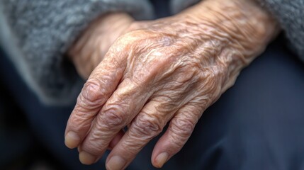 Fototapeta premium Close-up of an elderly person hand with swollen joints, showing visible signs of arthritis and pain