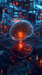 Fototapeta premium Futuristic brain chip integrated with circuits