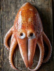 squid isolated on wooden background