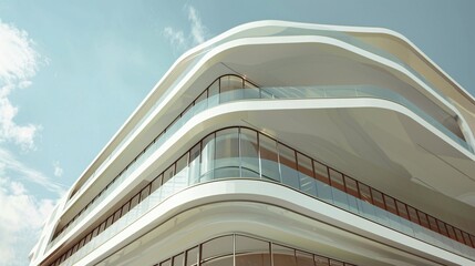 Fototapeta premium Modern Building Exterior with Curved Design and Glass Windows