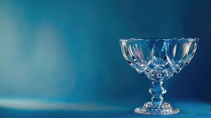 Obraz premium Crystal trophy on blue backdrop with room for text
