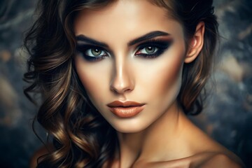 Fototapeta premium Beautiful Woman with Dark Smoky Eye Makeup.