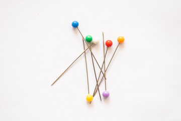 close up of a needle and pins. shot with high angle view