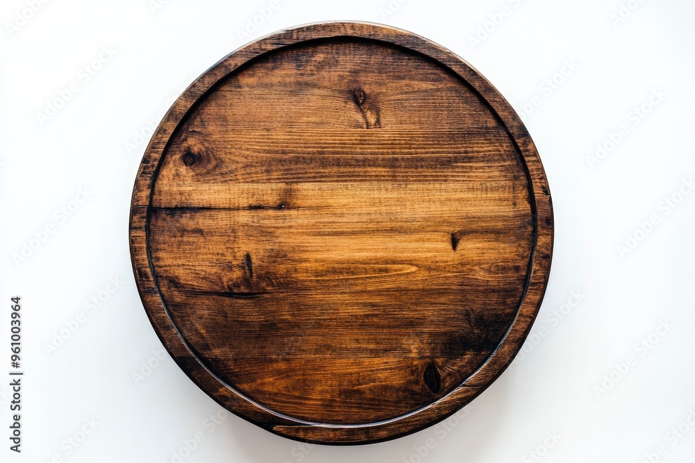 Wall mural Empty beautiful round wood table on white background , ai