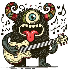 Obraz premium Doodle monster guitarist 
