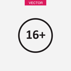 Sixteen plus icon, vector flat black trendy style illustration for web and app..eps