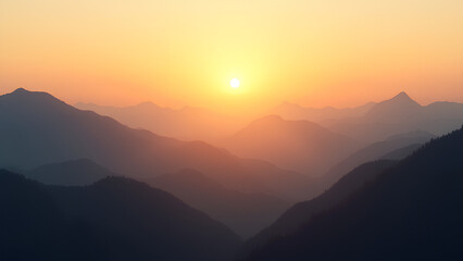 Fototapeta premium Mystical Morning in the Mountain Range Dawn Light Bathing the Serene Hills Golden Sunrise Over Misty Mountain Layers