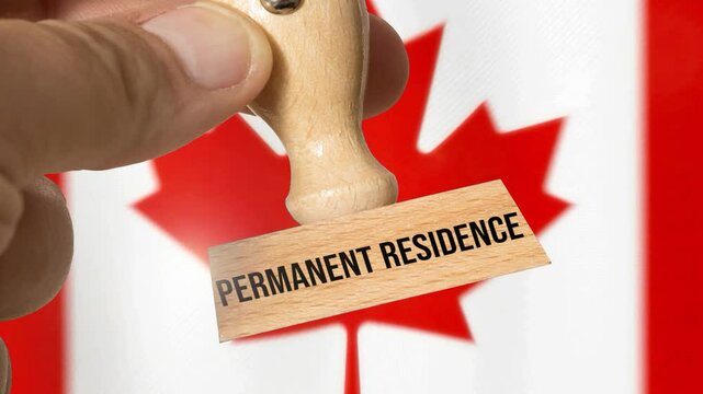 Flag of Canada and stamp Permanent Residence