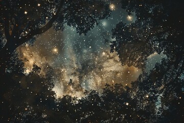 Obraz premium Night sky - Universe filled with stars, nebula and galaxy, mesmerizing, compact, prime, evening, experimental, slide, fantasy realism, dramatic 