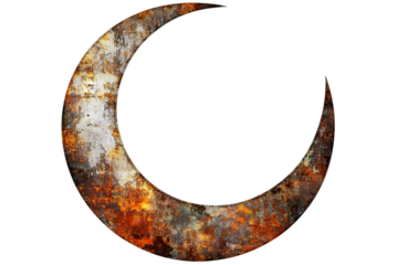Artistic crescent moon with a textured, rusty surface, ideal for creative projects and backgrounds.