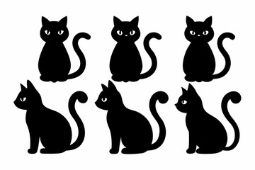 

black silhouette of a cat collection, Set of cat silhouette vector
