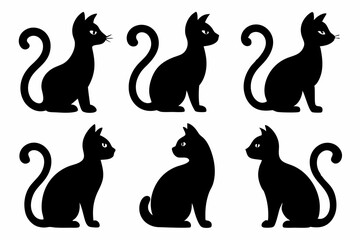 

black silhouette of a cat collection, Set of cat silhouette vector