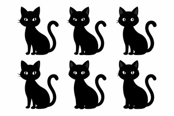 

black silhouette of a cat collection, Set of cat silhouette vector