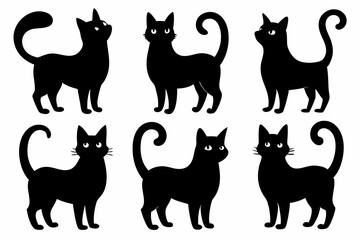 Cat silhouette set, black silhouette cat full body, cat silhouette icon bundle