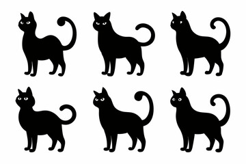 Cat silhouette set, black silhouette cat full body, cat silhouette icon bundle