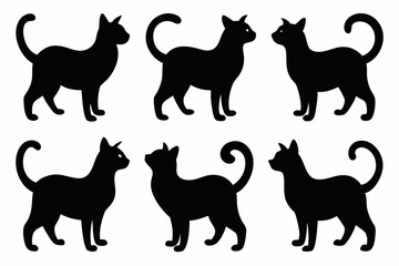 Cat silhouette set, black silhouette cat full body, cat silhouette icon bundle