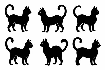 Cat silhouette set, black silhouette cat full body, cat silhouette icon bundle