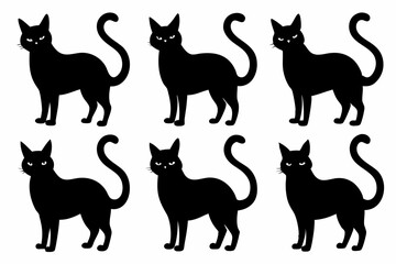 Cat silhouette set, black silhouette cat full body, cat silhouette icon bundle