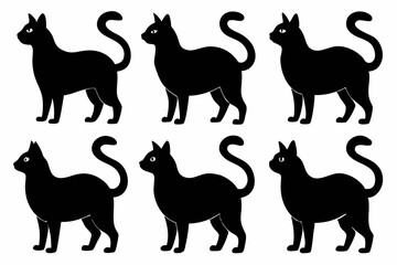 

black silhouette of a cat collection, Set of cat silhouette vector
