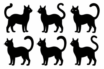 

black silhouette of a cat collection, Set of cat silhouette vector