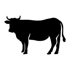 Black silhouette cow Hand drawn illustration