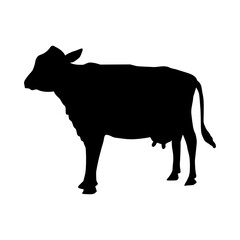Black silhouette cow Hand drawn illustration