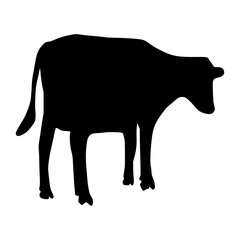 Black silhouette cow Hand drawn illustration