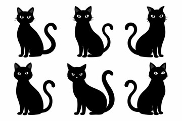

black silhouette of a cat collection, Set of cat silhouette vector