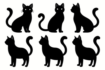 Cat silhouette set, black silhouette cat full body, cat silhouette icon bundle